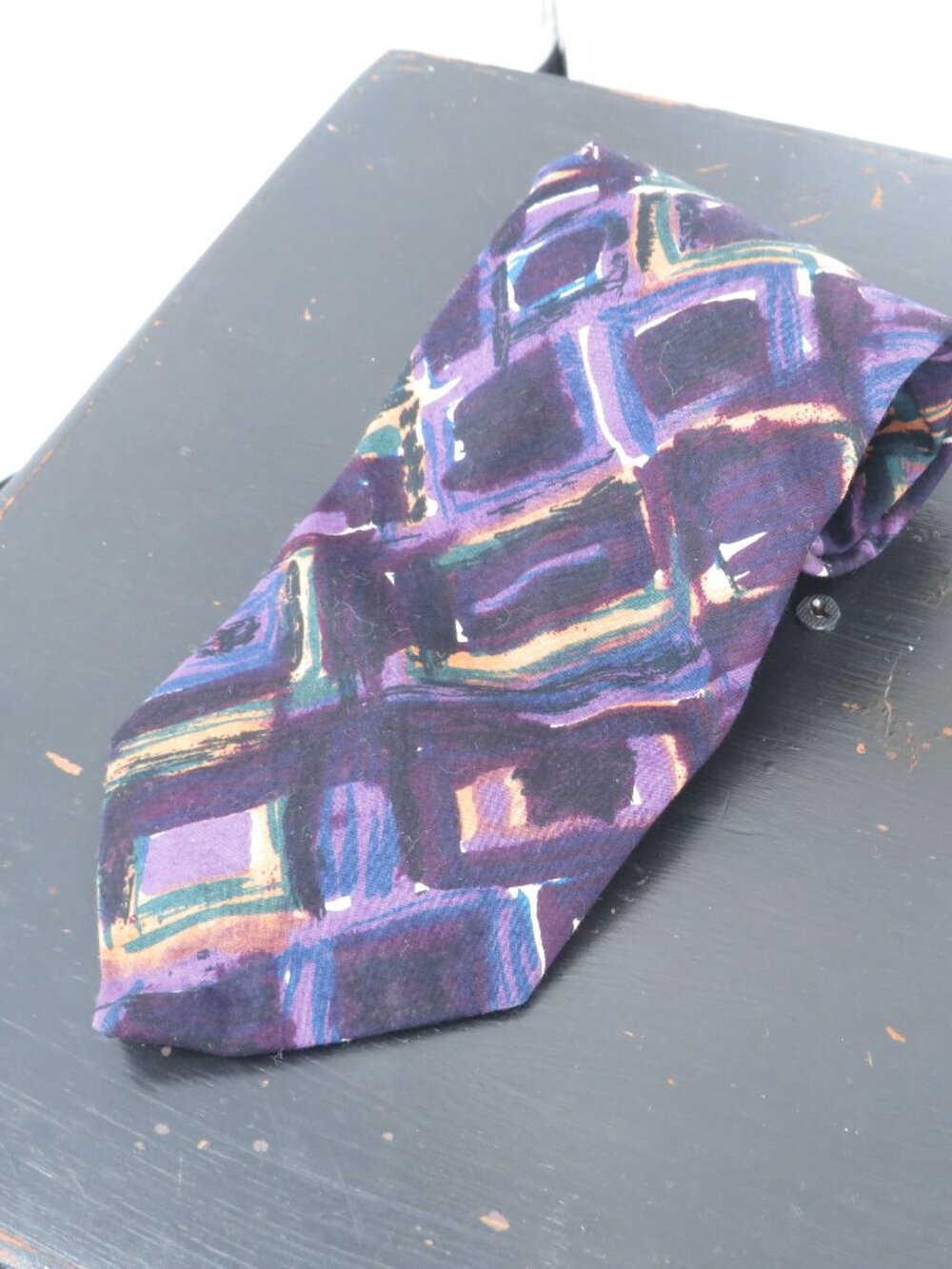 Structure Vintage Necktie Mens Purple Geometric Abstract Cotton Made In Italy OS